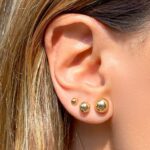 Trio de Brincos de Bolinhas Lisa Banhado à Ouro 18K