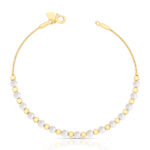 Pulseira Malha Trabalhada Banhado em Ouro 18K com Pérolas Intercaladas com Bolinhas Lisa