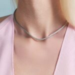 Choker Corda Fio Seda Cinza Encerado Fecho Boia em Ródio Branco