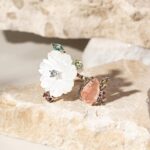 Anel Fusion Morganita Madrepérola Cristal  Ametista Verde e Arranjo de Flor