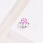 Anel Oval Regulável Banhado à Ródio Branco com Pedra Kunzita