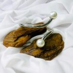 Bracelete Banhado à Ródio Branco com duas Pérola