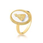 Anel Nossa Senhora Aparecida Banhado à Ouro 18k com Madre Pérola