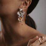 Brinco Flor Dupla Banhado à Ouro 18k e à Ródio Branco