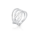 Anel Banhado à Ródio Branco Trancado Curvo Vazado