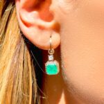 Brinco Banhado à Ouro 18k com Pedra Quadrada Fusion Verde Esmeralda