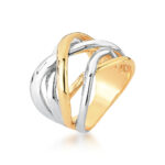 Anel Mix de Banhos Polido Lines Entrelaçados Banhado à Ouro 18K e Ródio Branco