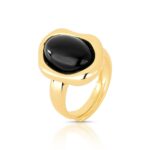 Anel  Banhado à Ouro 18K Polido com Resina Preta
