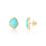 Brinco Polido com Amazonita Lagoon Emoldurado no Banho Ouro 18K