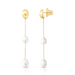 Brinco Pendulo  Banhado à Ouro 18K com 2 Perolas Branca