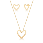 Conjunto Brinco e Corrente Banhado à Ouro 18k Coração Vazado