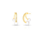 Brinco Banhado à Ouro 18K Cravejado com Zircônia e Duas Pérolas Shell