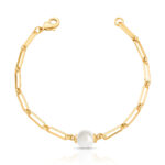 Pulseira Maleável Banhada à Ouro 18k com Pérola Agua Doce Redonda