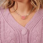 Chocker Banhado à Ródio com Pingente Coração Rosa