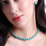 Conjunto Brinco e Colar de Pedras Verde 4 Garras Banhada à Ródio Branco