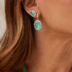 Brinco Banhado à Ouro 18K Fusion Turmalina Oval Verde com Zircônia Branca