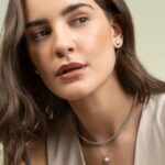 Conjunto Colar e Brincos Banhado à Ródio Branco Cravejado com Zircônia