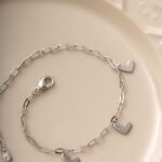 Pulseira Banhado à Ródio Elos Corações Lisos