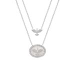 Escapulário Banhado à Ródio Elos com Pingentes Espírito Santo Liso e Cravejado Zircônia Branca